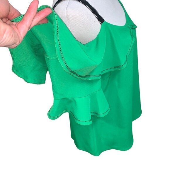 Gibson & Latimer Women's Open Shoulder Blouse Top S Small Flutter Sleeves Green - Picture 3 of 7